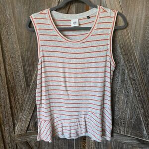 Cabi Shirt Women's Size M Gray Tank & Orange Stripes Tank Ruffle Bottom 5331
